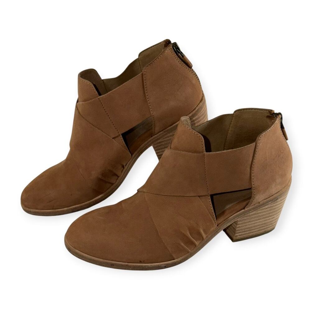 Eileen Fisher Walt Ankle Booties, Tan, Cut-Out Cross-Strap, Leather, Women's 6